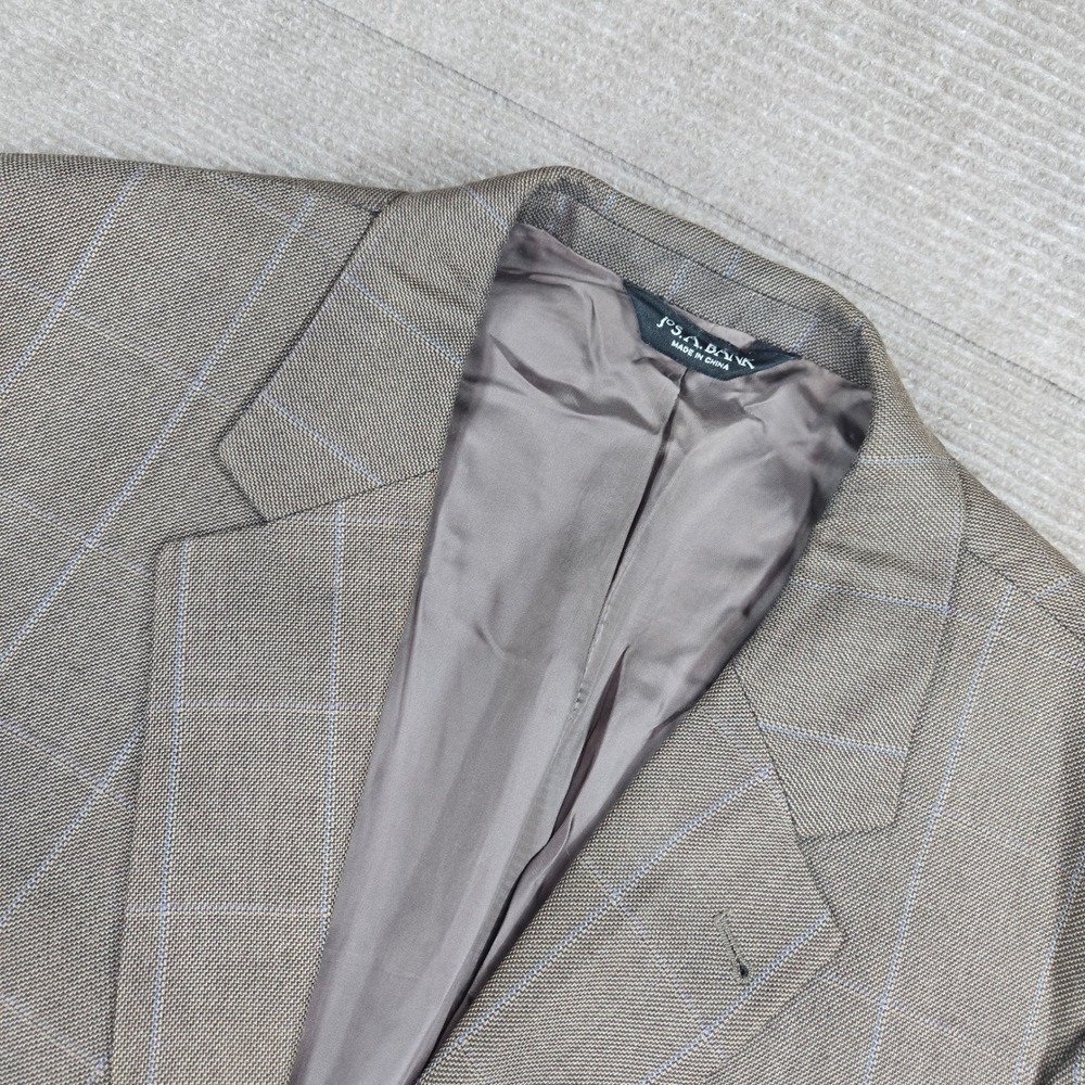 Jos A Bank Mens 46L Brown Silk Camelhair Plaid Two Button Blazer Sport Coat